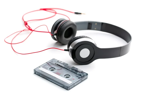 Cassette tape and headphones — Stock Photo, Image