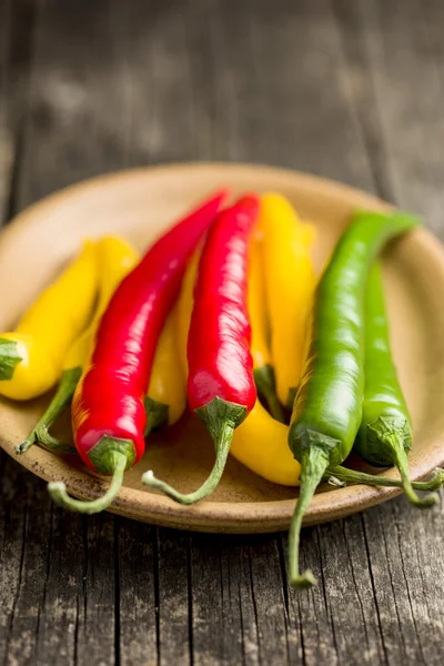 Olika färger chili peppers. — Stockfoto