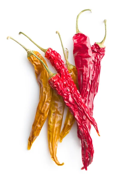 Žluté a červené sušené chilli papričky. — Stock fotografie