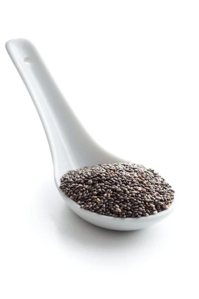 Chia seeds in ceramic spoon. — Stock Photo, Image