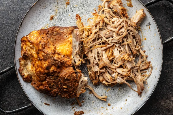 Pulled Pork Meat Pan Top View — Stock Photo, Image