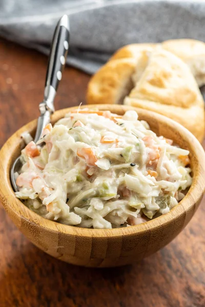 Coleslaw Salad Made Shredded White Cabbage Grated Carrot Mayonnaise Bowl — Stock Photo, Image