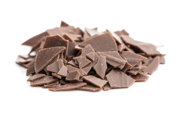 Nastrouhaná Tmavá Čokoláda Čokoládové Vločky Izolované Bílém Pozadí — Stock fotografie