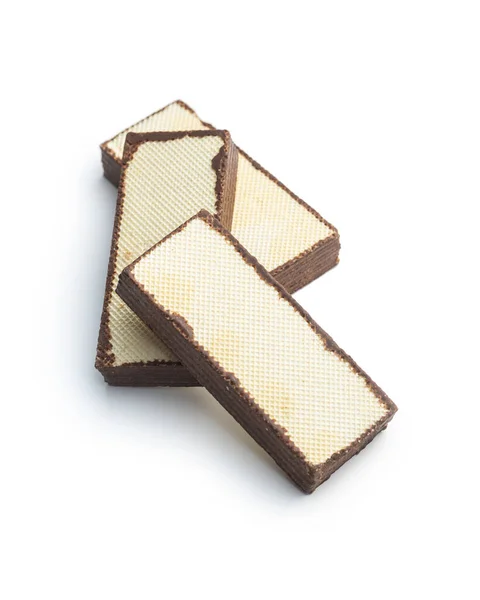 Galletas Crujientes Oblea Rellenas Crema Chocolate Aisladas Sobre Fondo Blanco — Foto de Stock