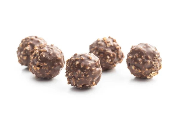 Zoete Chocolade Truffels Lekkere Belgische Pralines Ballen Geïsoleerd Witte Achtergrond — Stockfoto