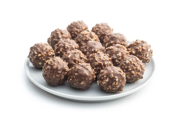 Söta Chokladtryffel Smaklig Belgiskt Praliner Bollar Isolerad Vit Bakgrund — Stockfoto