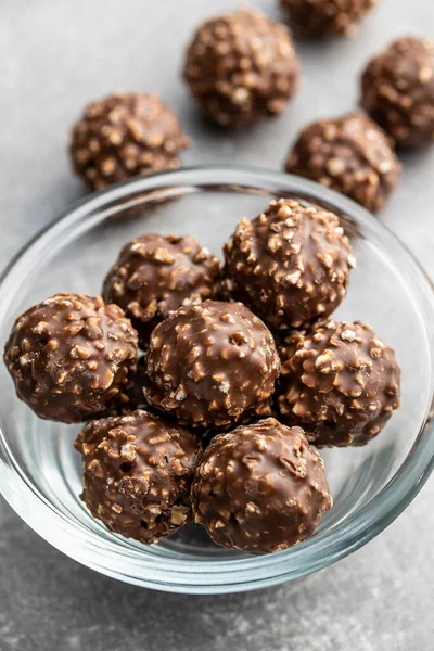 Sweet Chocolate Truffles Tasty Belgian Pralines Balls Bowl — Stock Photo, Image