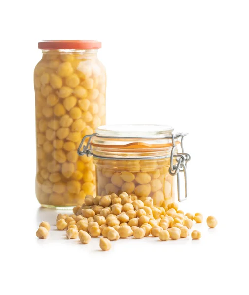 Healthy Canned Chickpeas Jar Isolated White Background — Stock Photo, Image