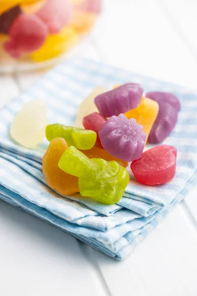 Colorful Fruity Jelly Candies Checkered Napkin — Stock Photo, Image