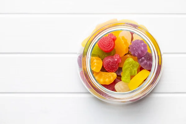 Colorful Fruity Jelly Candies Jar Top View — Stock Photo, Image