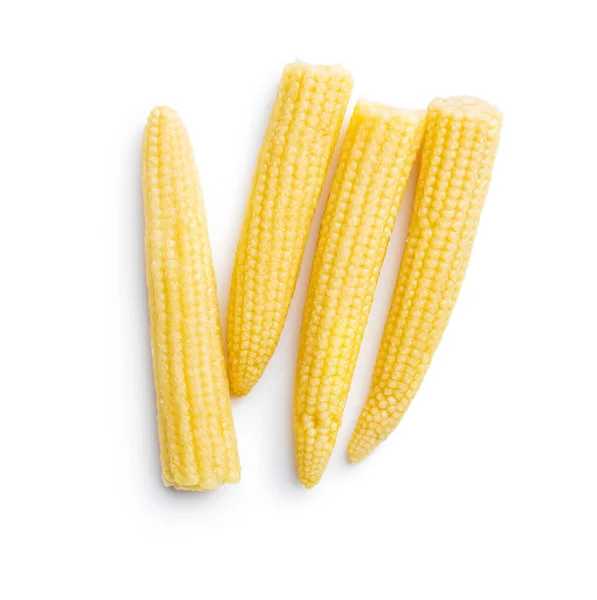 Inlagda Unga Baby Corn Kolvar Isolerad Vit Bakgrund — Stockfoto