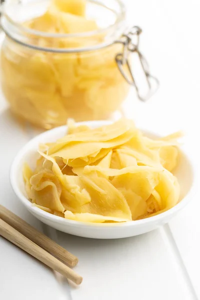 Pickled Sushi Ginger Slices Bowl White Table — Stock Photo, Image