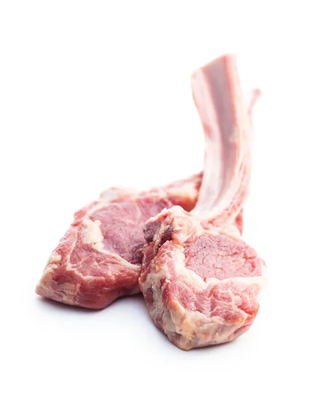 Slices Raw Lamb Chops Isolated White Background — Stock Photo, Image