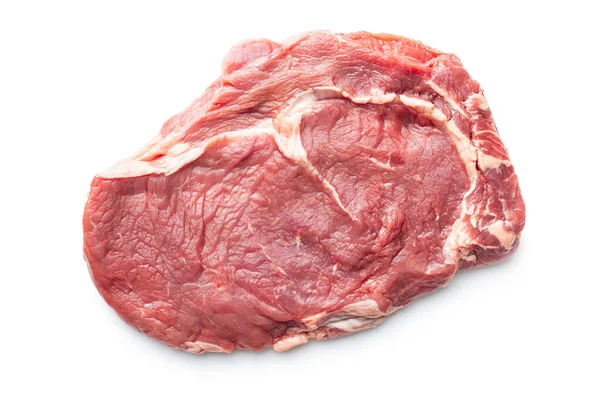 Beyaz Arka Planda Dilimlenmiş Çiğ Pirzola Bifteği Üst Görünüm — Stok fotoğraf
