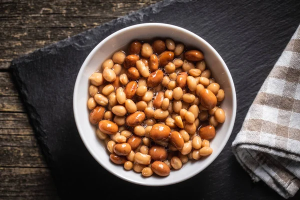 Hülsenfrüchte Und Kichererbsen Mit Sauce Einer Schüssel Mischen Ansicht Von — Stockfoto