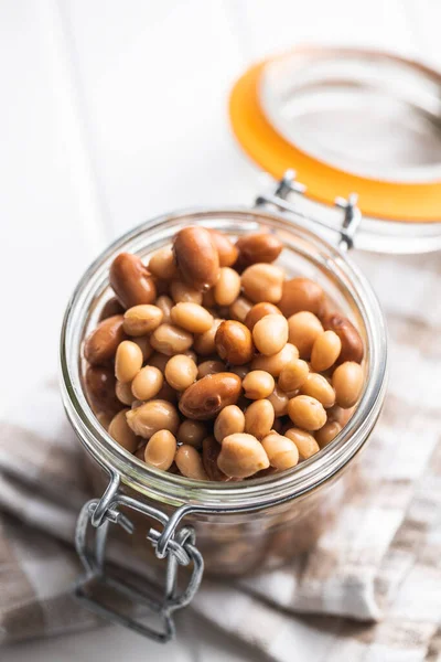 Mix Legume Beans Chickpeas Sauce Jar — Stock Photo, Image