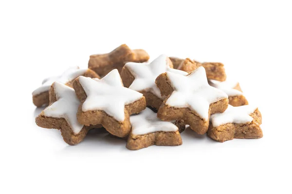 Glassande Pepparkaksstjärnor Traditionella Julkakor Isolerade Vit Bakgrund — Stockfoto