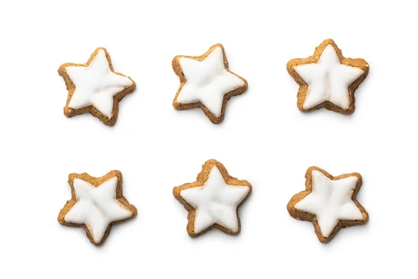 Glassande Pepparkaksstjärnor Traditionella Julkakor Isolerade Vit Bakgrund — Stockfoto