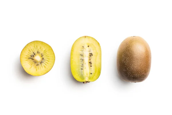 Kiwi Giallo Maturo Isolato Fondo Bianco Kiwi Dimezzato — Foto Stock