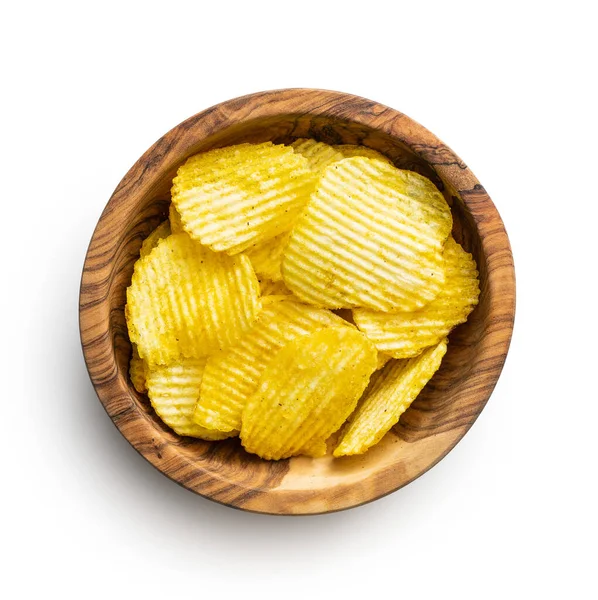 Knusprige Kartoffelchips Schüssel Isoliert Auf Weißem Hintergrund — Stockfoto