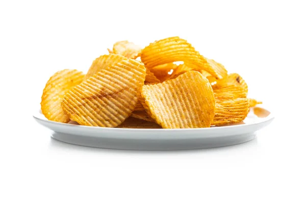 Knapperige Chips Geïsoleerd Witte Achtergrond — Stockfoto