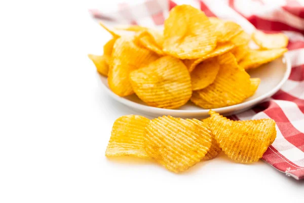 Crispy Potato Chips Isolated White Background — Stock Photo, Image