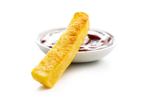 Nagy Sült Krumpli Sült Burgonyaszirom Ketchuppal Fehér Alapon Izolálva — Stock Fotó