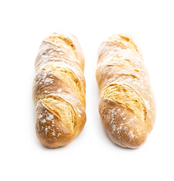 Two Crispy Fresh Baguettes Isolated White Background — Stock Photo, Image