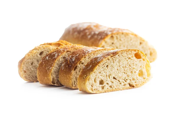 Gesneden Stokbrood Knapperige Verse Stokbrood Geïsoleerd Witte Achtergrond — Stockfoto