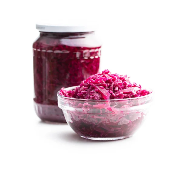 Red Sauerkraut Sour Pickled Cabbage Bowl Isolated White Background — Stock Photo, Image