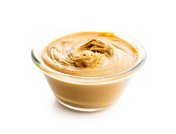 Erdnussbutter Schüssel Isoliert Auf Weißem Hintergrund — Stockfoto