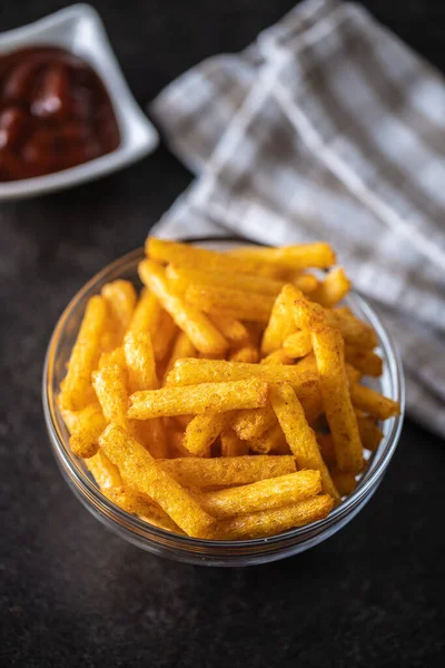 French Fries Salted Snack Potato Chips Bowl — Stock Photo, Image