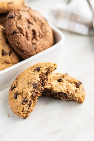 Tasty Biscuits Chocolate Sweet Chocolate Cookies White Table — Stock Photo, Image