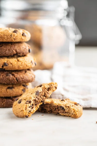 Tasty Biscuits Chocolate Sweet Chocolate Cookies White Table — Stock Photo, Image