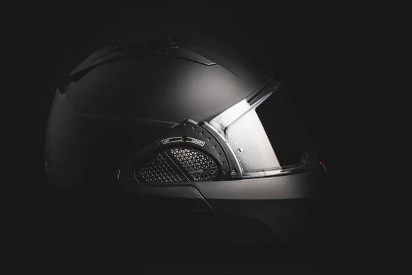 黑底黑色组合式摩托车头盔 — 图库照片