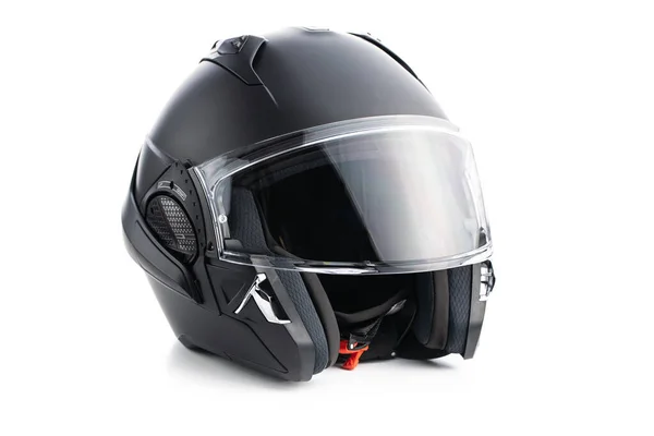 Casco Moto Modular Negro Aislado Sobre Fondo Blanco — Foto de Stock