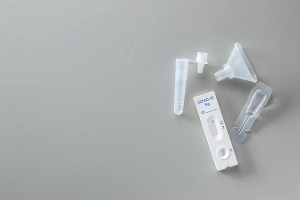 Covid Rapid Antigen Test Rapid Antibodies Test Kit Grey Background — Stock Photo, Image