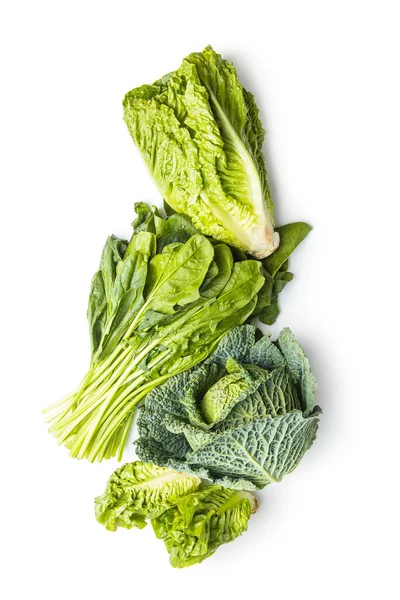 白地に隔離された様々な種類の緑の野菜 — ストック写真