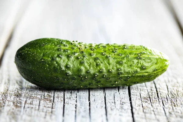 Fresh Green Cucumber Wooden Table — Stock Photo, Image