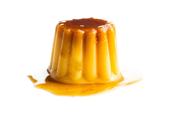 Sweet Vanilla Pudding Sweet Dessert Caramel Topping Isolated White Background — Stock Photo, Image