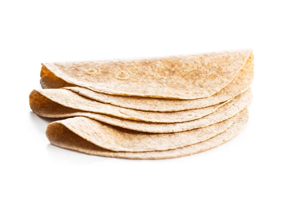 Tortilla Grãos Inteiros Envolve Isolado Fundo Branco — Fotografia de Stock