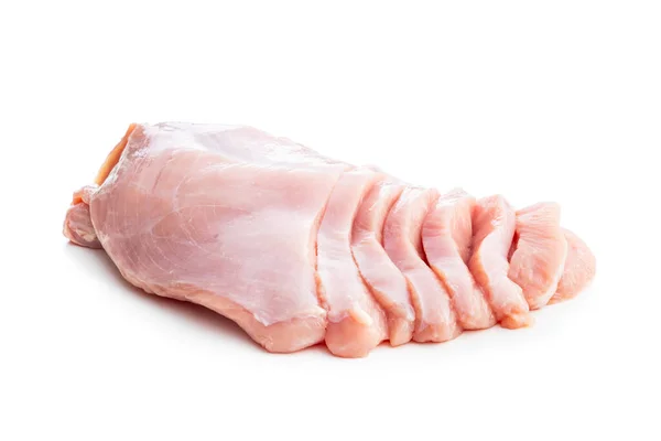 家禽肉 切碎的生火鸡肉 白色背景下分离的乳肉 — 图库照片