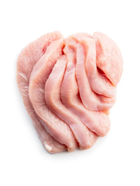 家禽肉 切碎的生火鸡肉 白色背景下分离的乳肉 — 图库照片