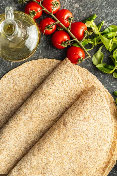 Whole Grain Tortilla Wraps Kitchen Table Top View — Stock Photo, Image