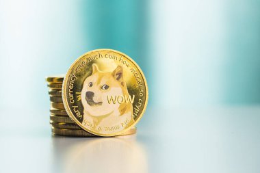 Golden dogecoin coin. Cryptocurrency dogecoin. Doge cryptocurrency. clipart