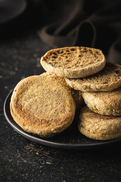 Toast Bread Buns Black Table — Foto Stock