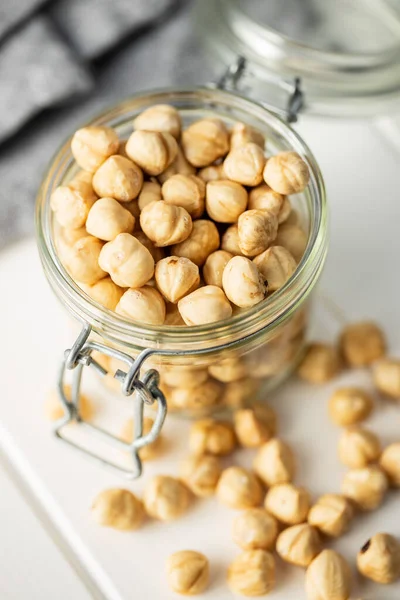 Peeled Roasted Hazelnut Kernels Jar — Stock Photo, Image