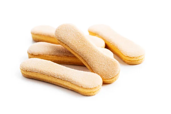 意大利饼干沙沃亚蒂 甜饼干 白色背景下分离的海绵饼干Tiramisu — 图库照片