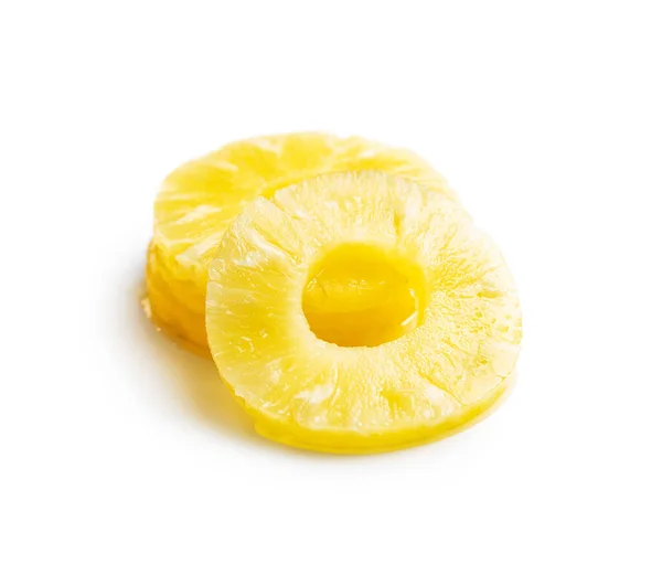 Conserve Frutta Fette Ananas Isolate Fondo Bianco — Foto Stock