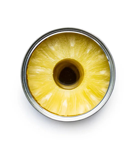 Canned Sliced Pineapple Fruit Can Isolated White Background — Stock Photo, Image